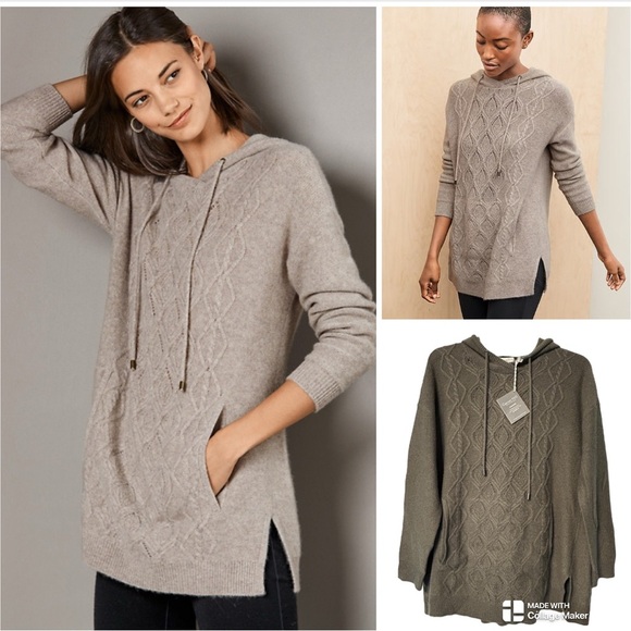 NWT Garnet Hill Cashmere Cozy Cable Knit Hoodie Sweater - Picture 1 of 9